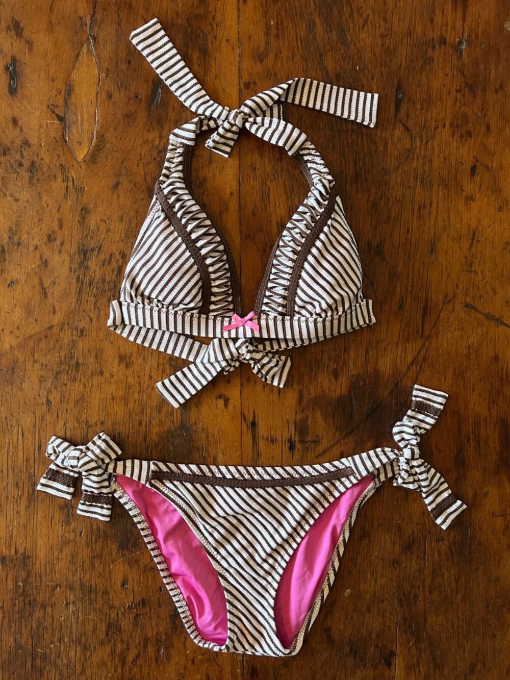Vintage Betsey Johnson Brown Striped Bikini